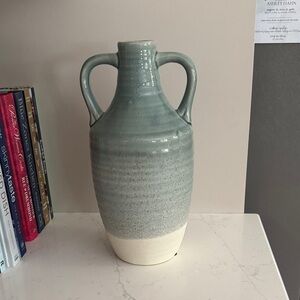 Kirklands Dual-Handle Ceramic Vase in Soft Blue